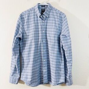 Gap Standard Fit Stretch Cotton Blend Plaid Button Down Shirt Men M Purple/Blue